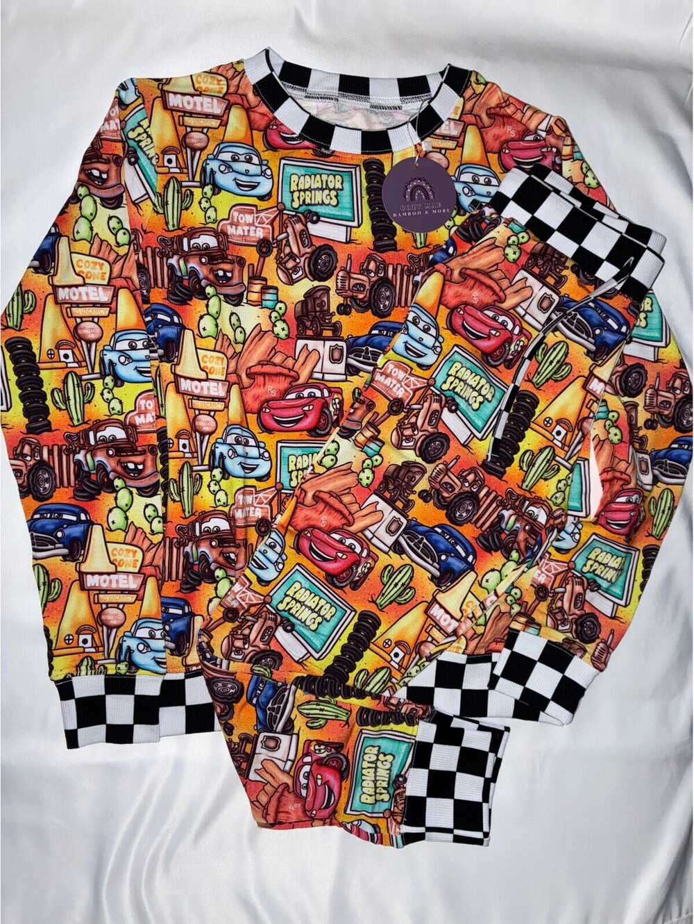 Cozy Mae Bamboo Radiator Springs Cars French Terry Jogger Set 7/8 NWT